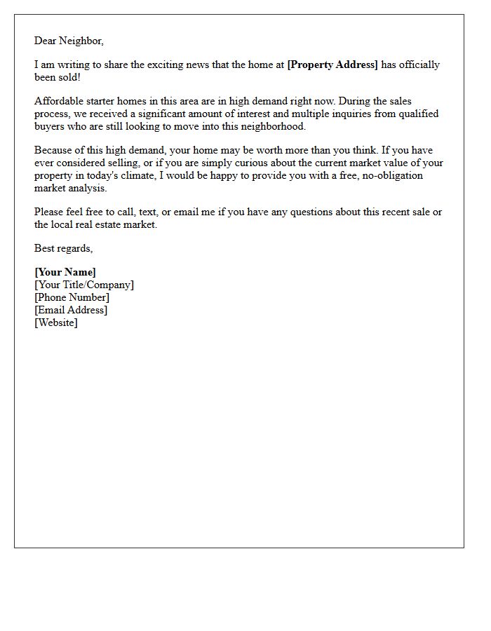 Affordable Starter Home Just Sold Notification Letter