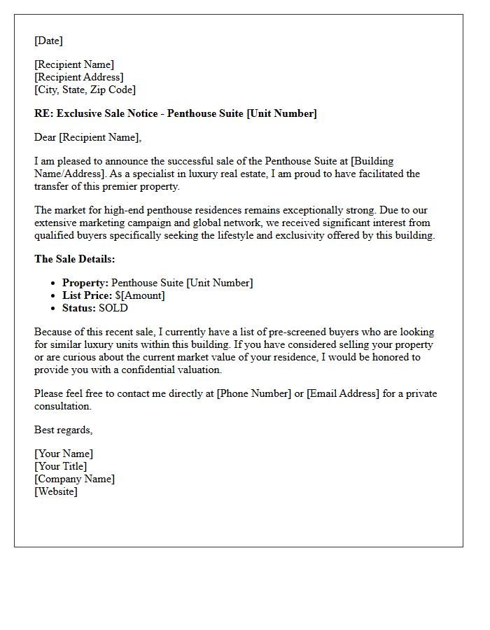 Exclusive Just Sold Penthouse Suite Letter