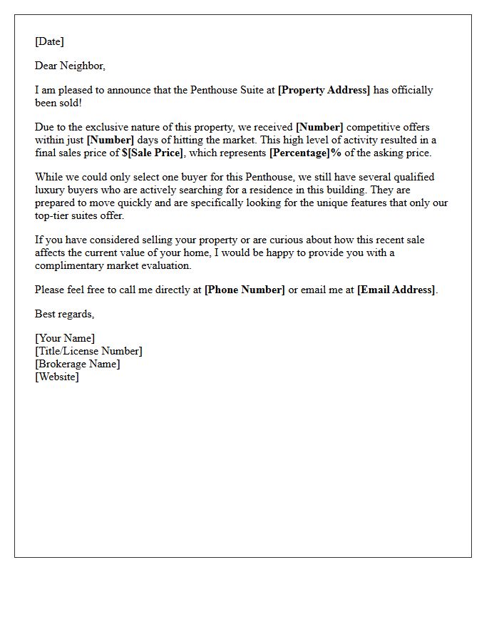 Multiple Offers Penthouse Suite Just Sold Letter