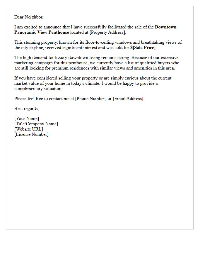 Downtown Panoramic View Penthouse Sold Letter