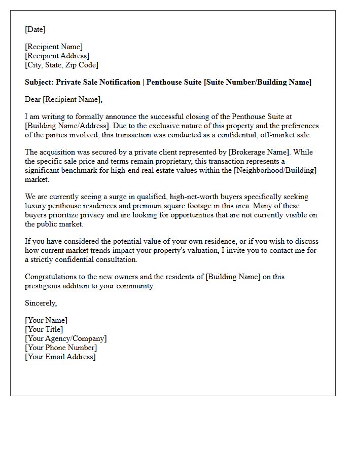 Confidential Buyer Penthouse Suite Sold Letter