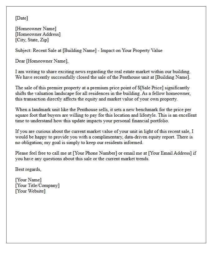 Building Value Update Penthouse Sold Letter