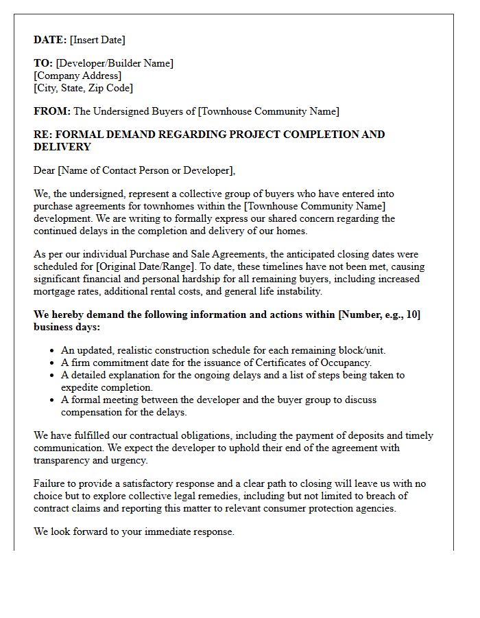 Remaining Buyers Demand Townhouse Community Letter
