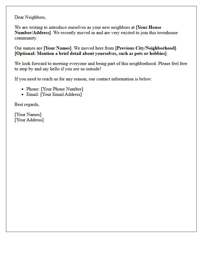 Meet Your New Neighbor Townhouse Community Letter