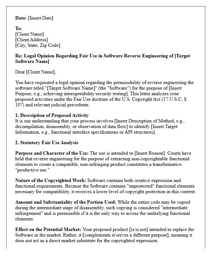 Software Reverse Engineering Fair Use Opinion Letter