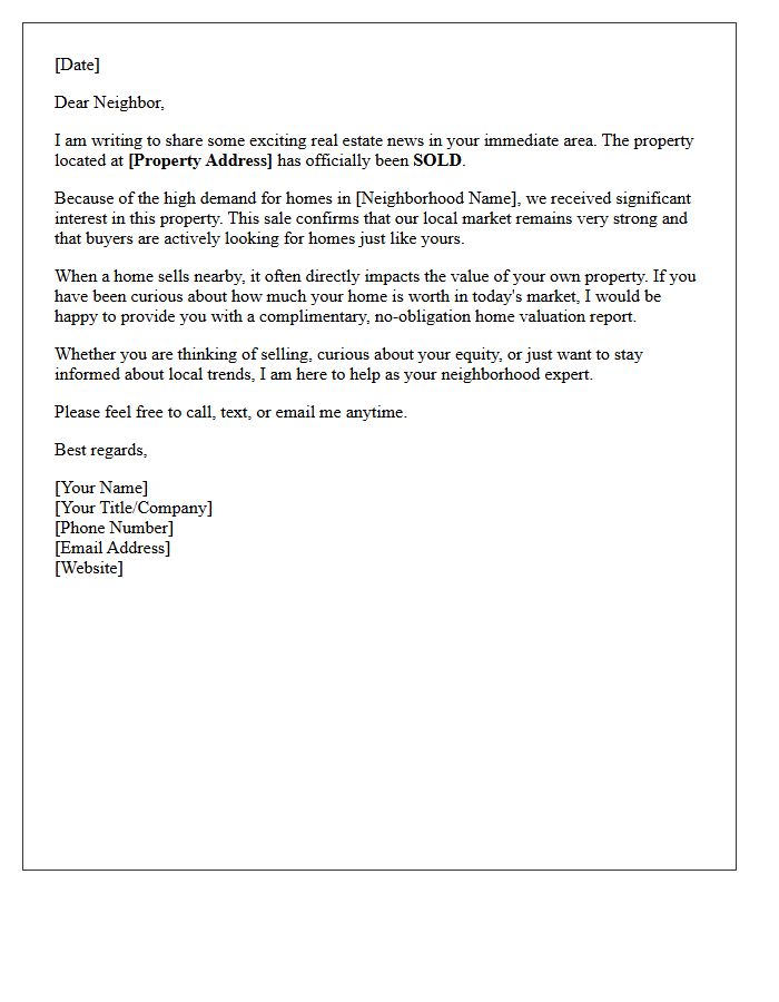 Neighborhood Update Just Sold Farm Letter
