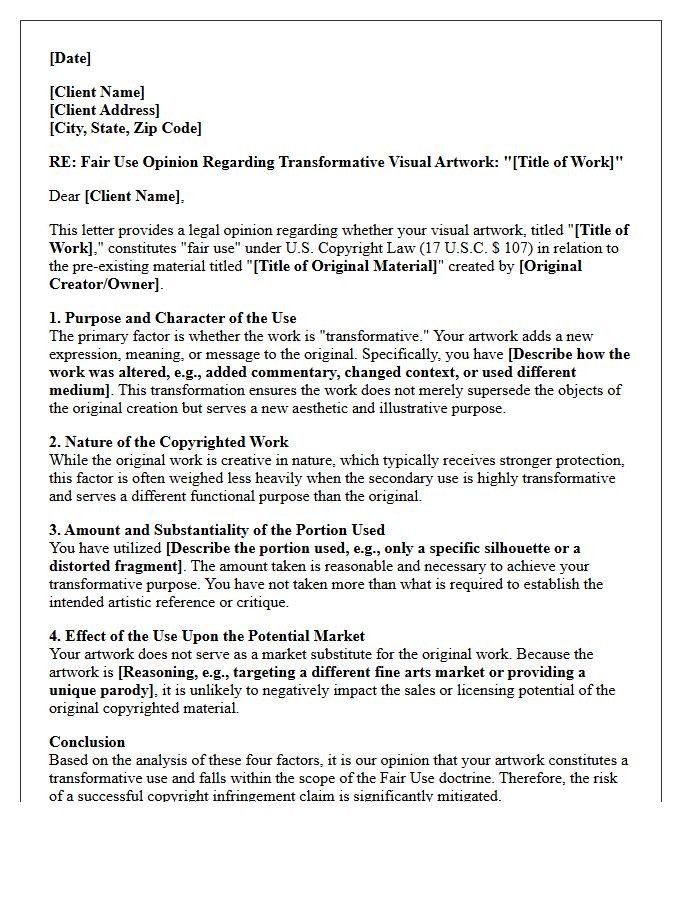 Transformative Visual Artwork Fair Use Opinion Letter