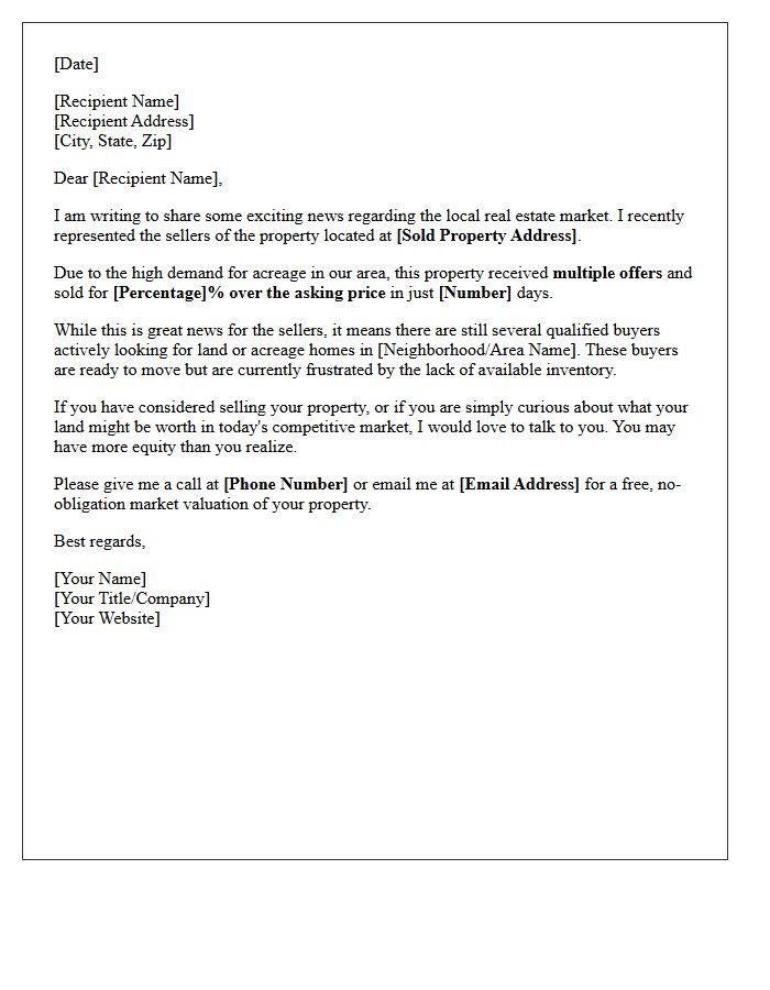 Multiple Offers Just Sold Acreage Letter