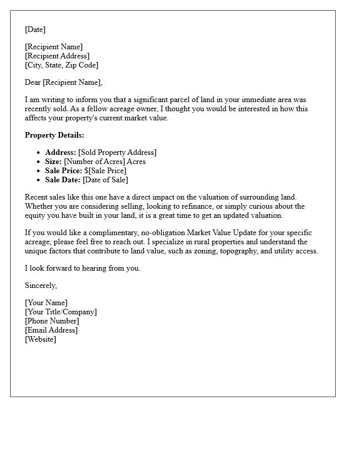 Market Value Update Just Sold Acreage Letter