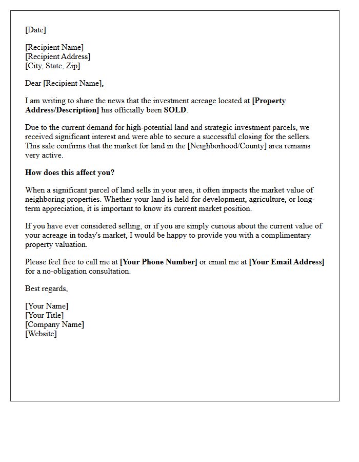 Investment Acreage Just Sold Success Letter