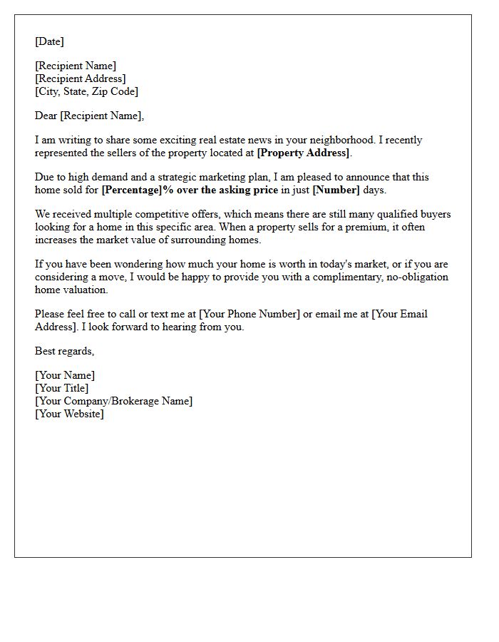 Over Asking Price Just Sold Farm Letter
