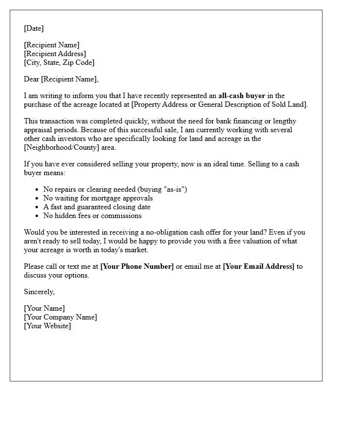 All Cash Buyer Just Sold Acreage Letter