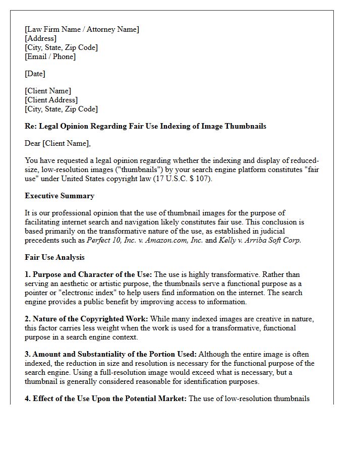 Search Engine Thumbnail Indexing Fair Use Opinion Letter