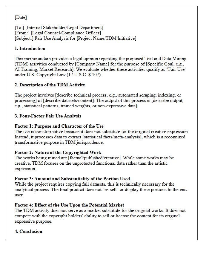 Corporate Text and Data Mining Fair Use Opinion Letter