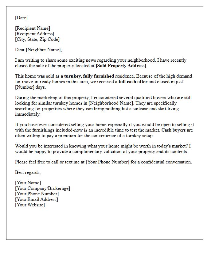 Cash Offer Just Sold Turnkey Furnished Home Letter