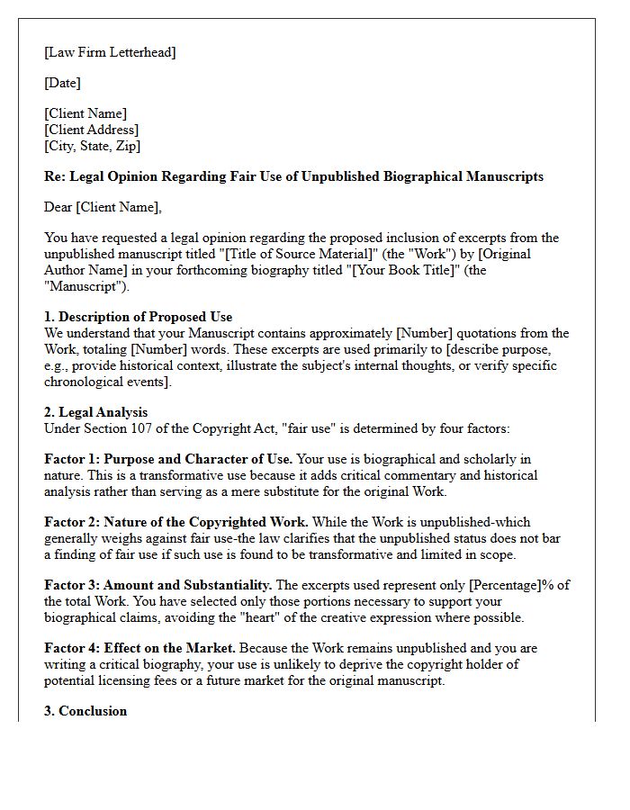 Biographical Manuscript Quotation Fair Use Opinion Letter
