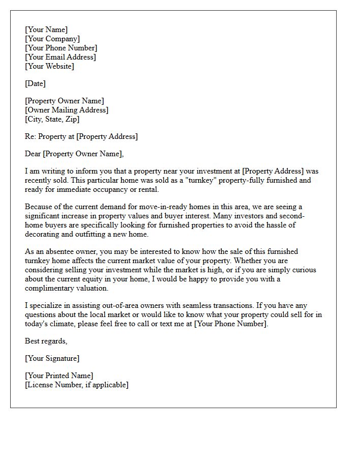 Absentee Owner Target Just Sold Turnkey Furnished Home Letter