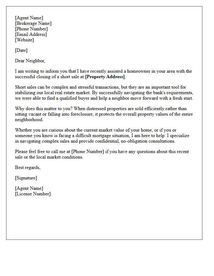 Just Sold Short Sale Neighborhood Update Letter
