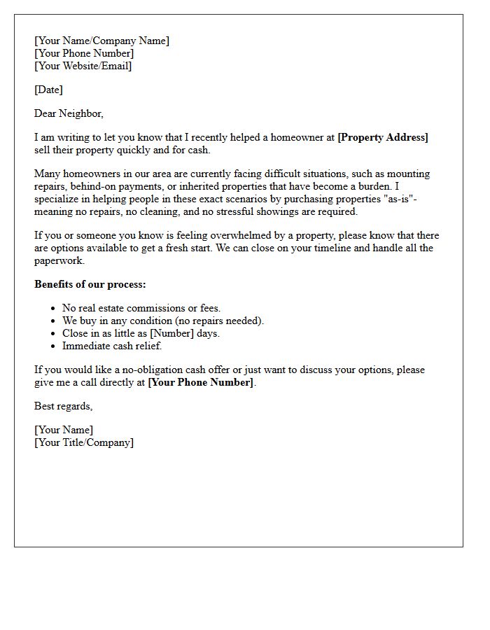 Distressed Property Relief Just Sold Letter