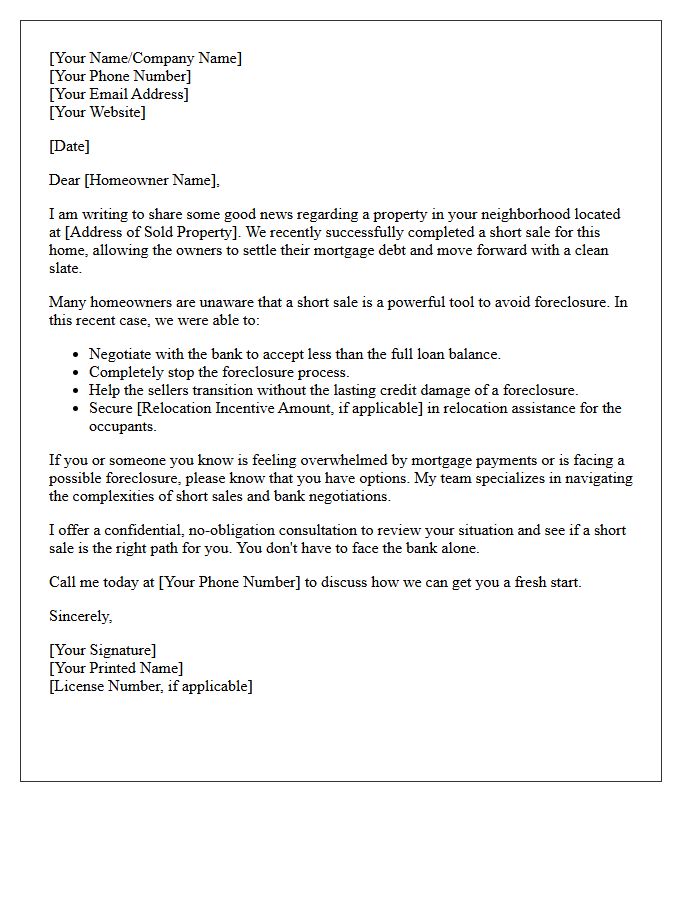 Recent Short Sale Success Story Letter