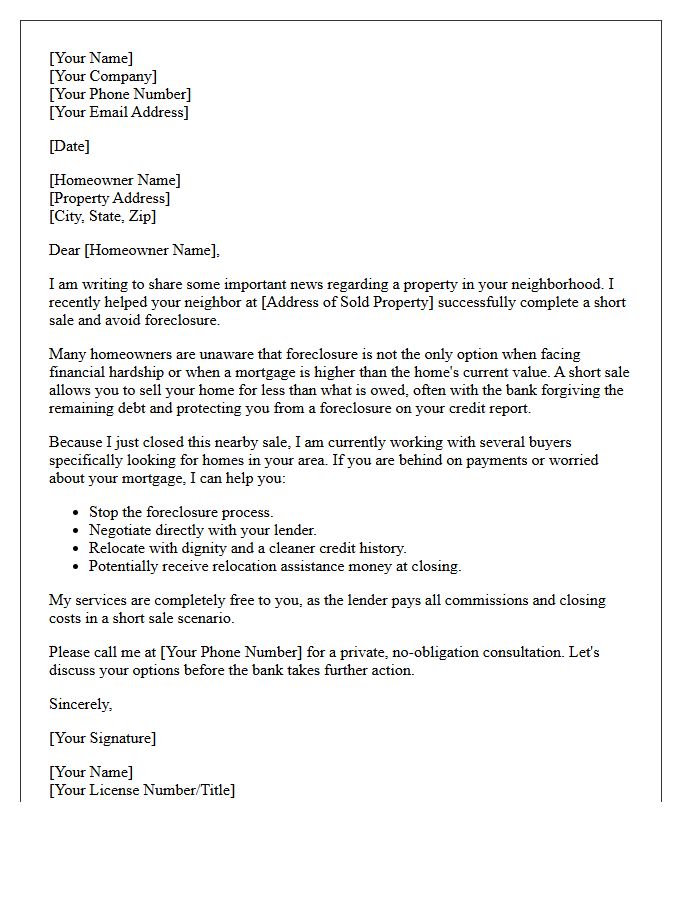 Avoid Foreclosure Just Sold Short Sale Letter
