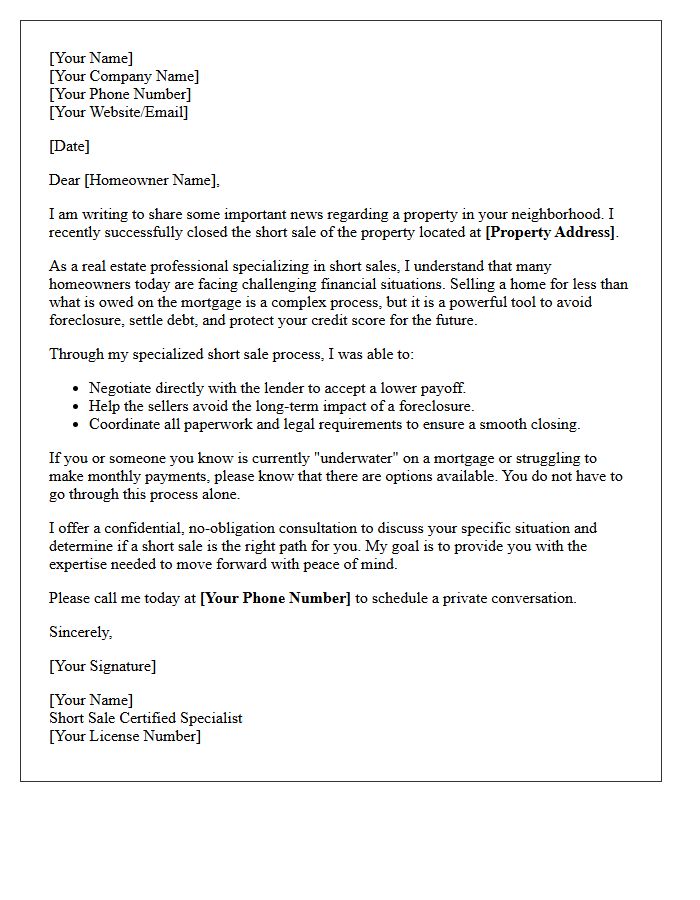 Short Sale Expert Just Sold Marketing Letter