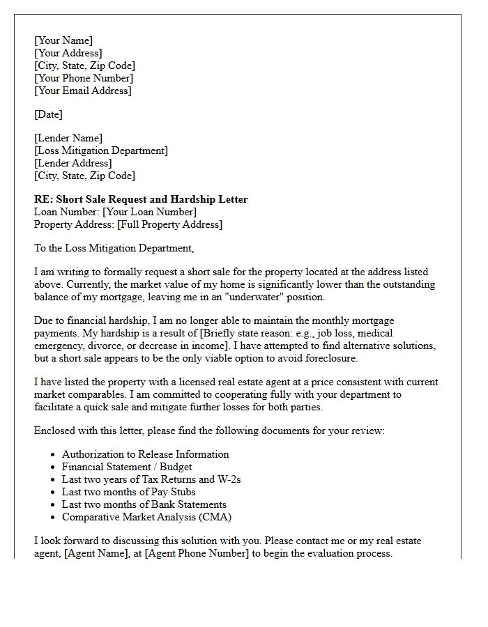 Underwater Mortgage Short Sale Solution Letter