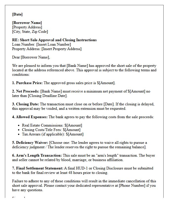 Bank Approved Short Sale Closing Letter