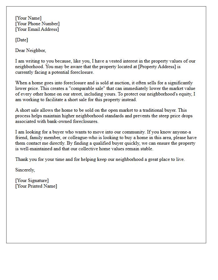 Neighborhood Property Values Short Sale Letter