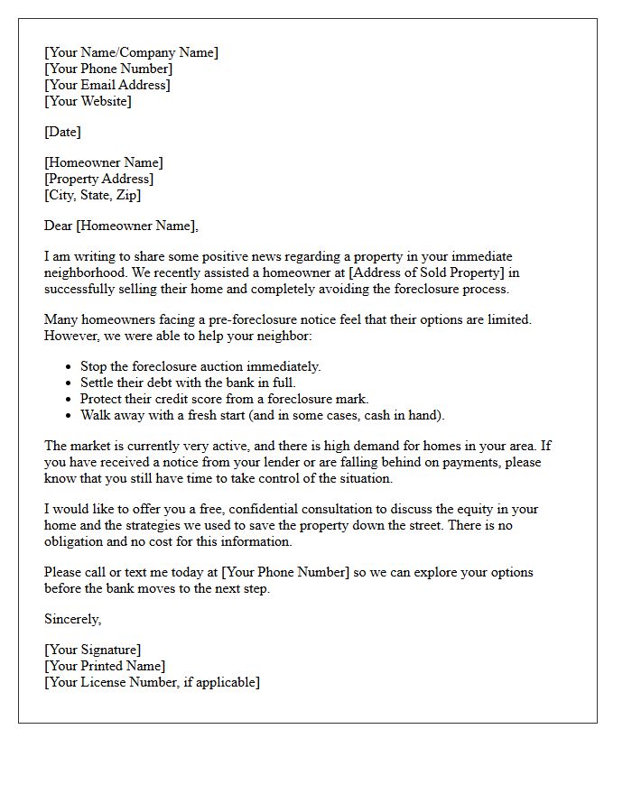 Just Sold Pre-Foreclosure Success Letter