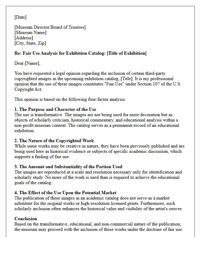 Museum Exhibition Catalog Fair Use Opinion Letter