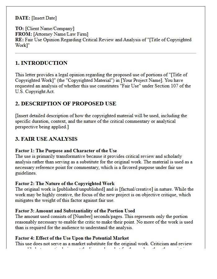 Critical Review and Analysis Fair Use Opinion Letter