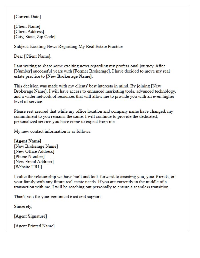 Established Agent Brokerage Transition Letter