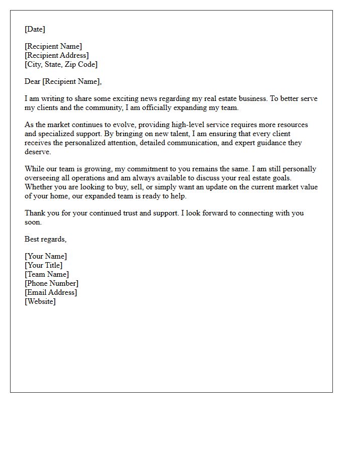 Real Estate Team Expansion Reintroduction Letter