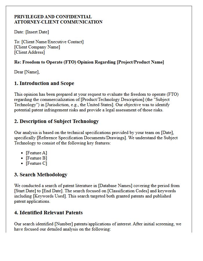 Comprehensive Freedom to Operate Opinion Letter