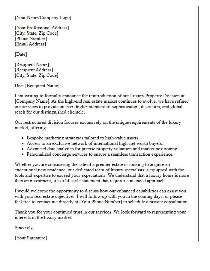 Luxury Property Division Reintroduction Letter