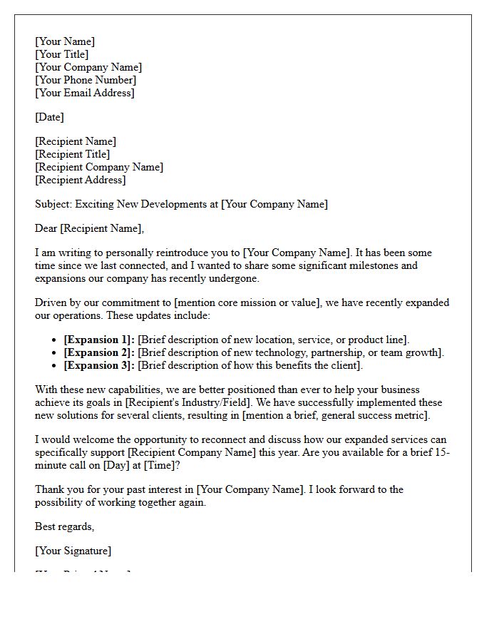 Business Expansion Reintroduction Letter