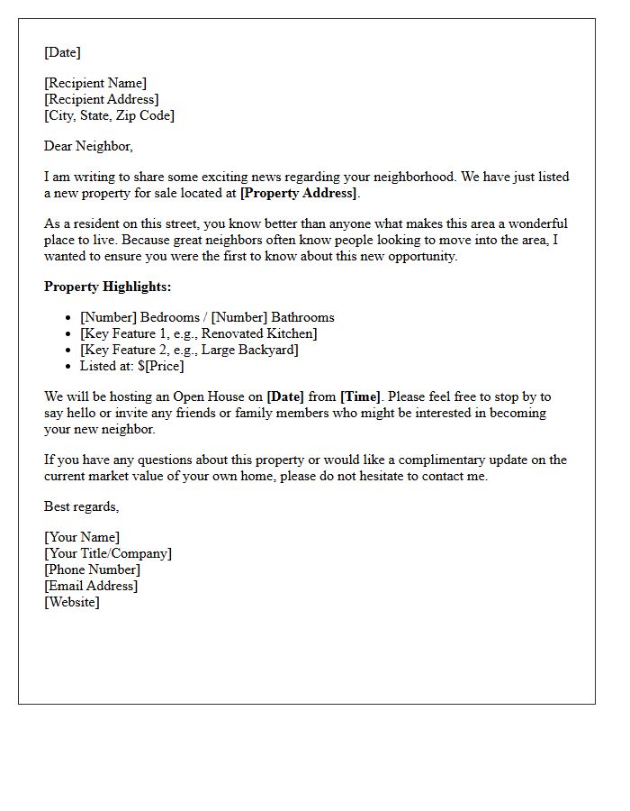 Just Listed On Your Street Announcement Letter