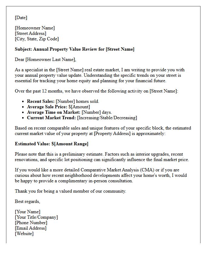 Street-Specific Annual Property Value Review Letter