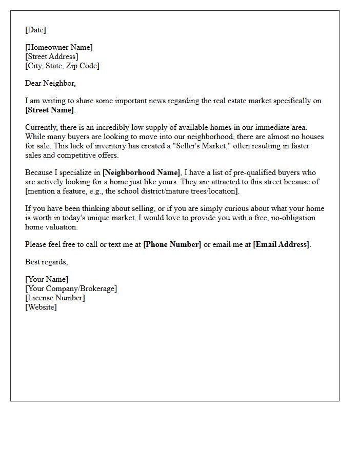 Low Inventory On Your Street Alert Letter