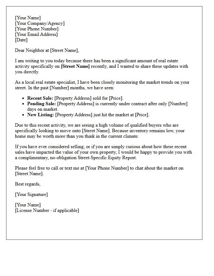 Exclusive Street-Specific Real Estate Activity Letter