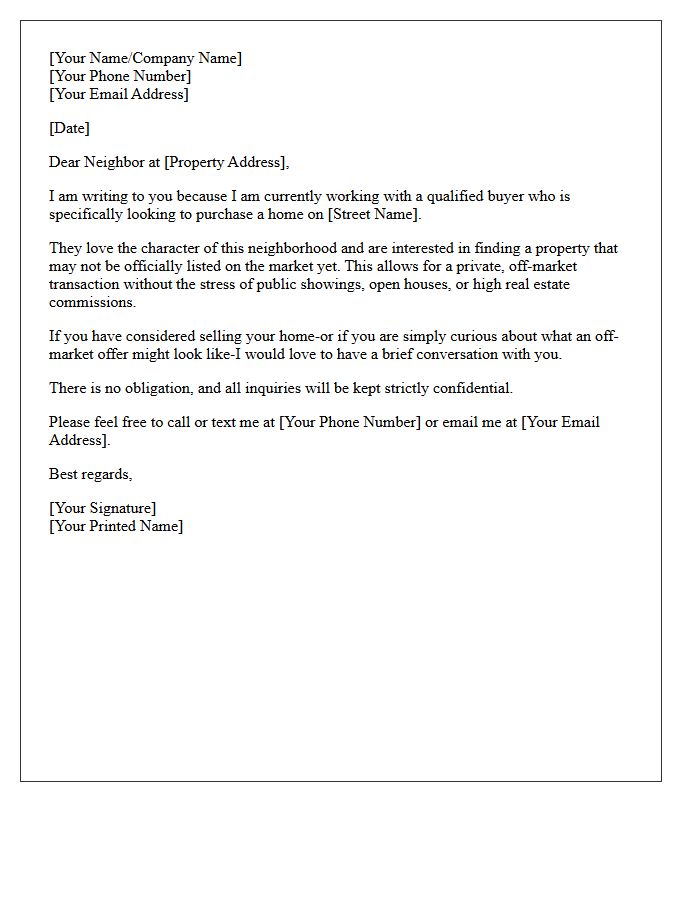Off-Market Opportunity On Your Street Letter