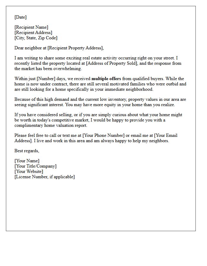 Multiple Offers On Your Street Notification Letter