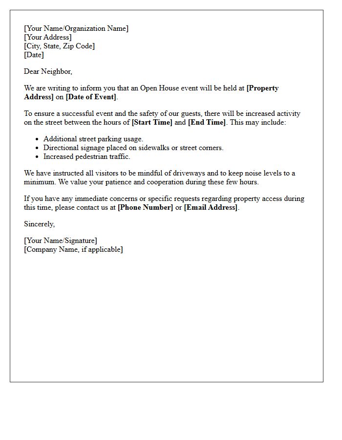 Upcoming Open House Street Activity Letter