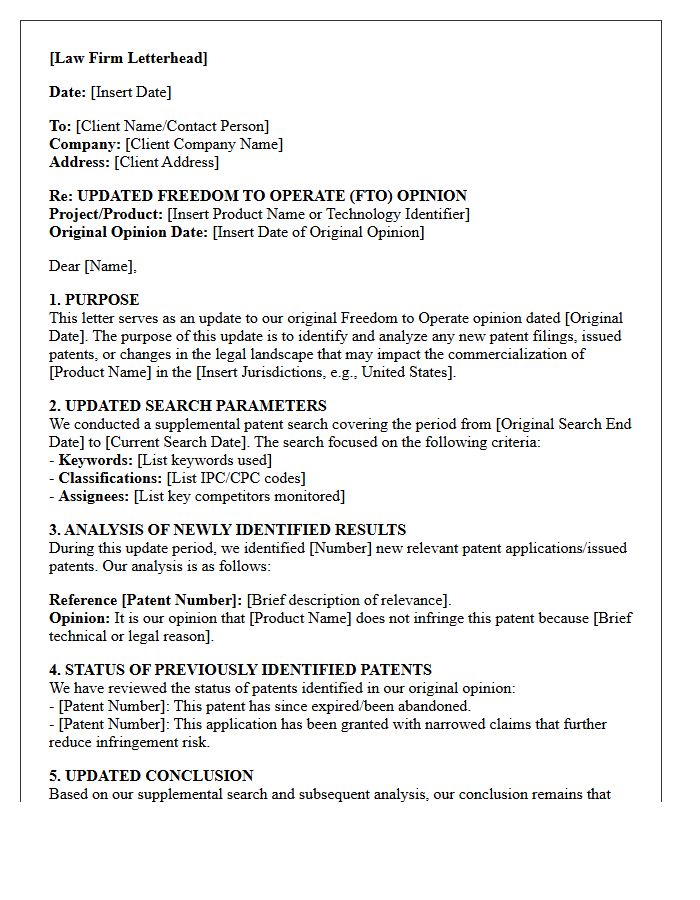Updated Freedom to Operate Opinion Letter