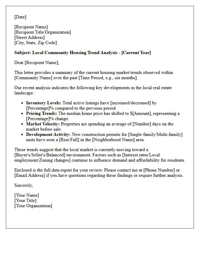 Local Community Housing Trend Analysis Letter