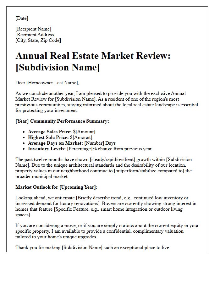 Exclusive Subdivision Annual Market Review Letter