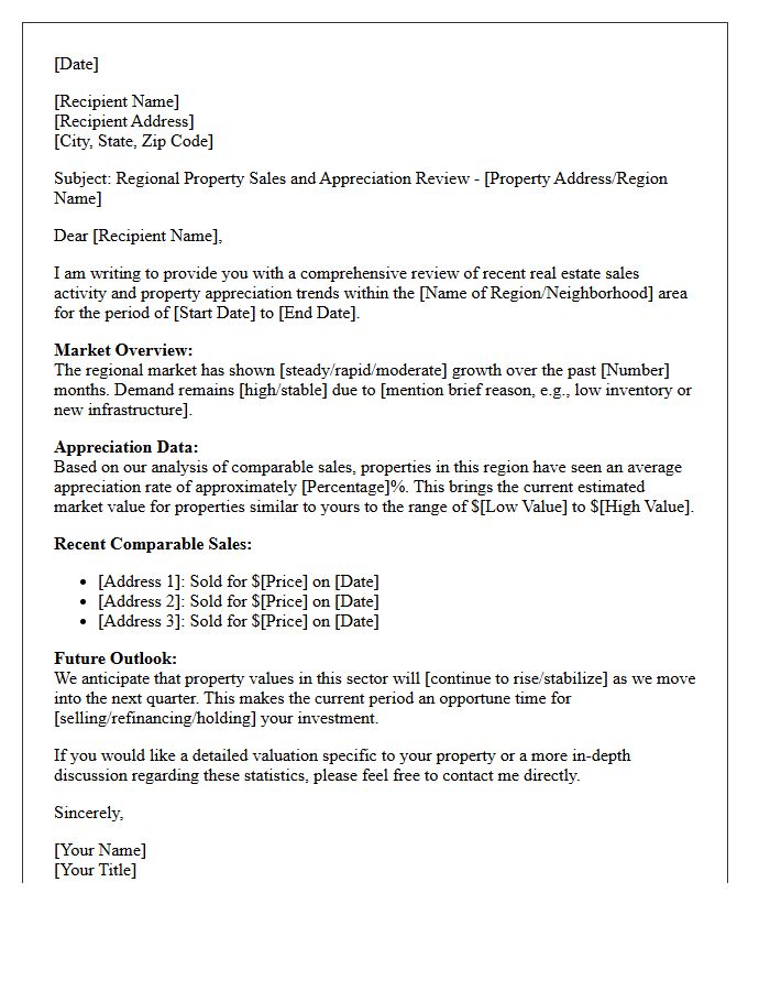 Regional Property Sales and Appreciation Review Letter