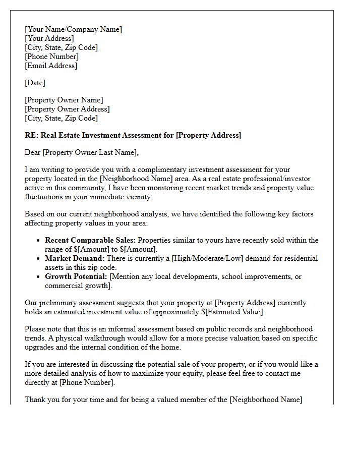 Neighborhood Real Estate Investment Assessment Letter