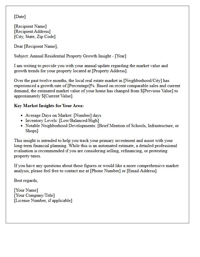 Annual Residential Property Growth Insight Letter